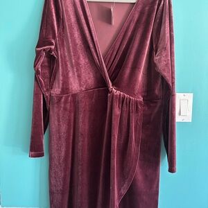 Elegant Velvet Wrap Dress in Deep Burgundy